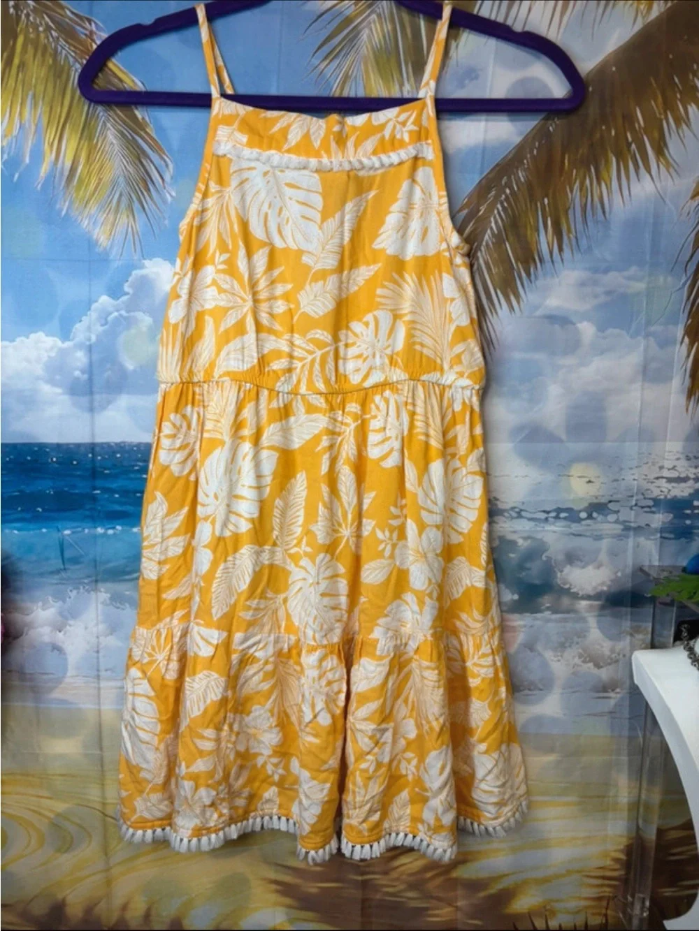 Sonoma Yellow Tropical-Print Tiered Midi Dress